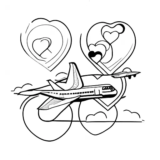 A coffee stain in the shape of a heart with a plane flying above it tattoo design idea
