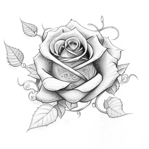 blue rose with vines and stem tattoo design idea