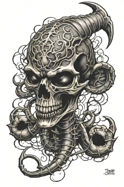 evil scorpion with skull head tattoo design idea