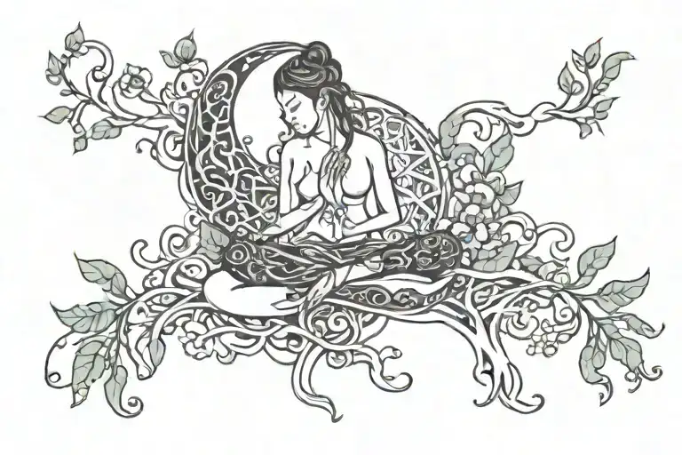 “A soul that finds peace in practicing yoga, surrounded by love that grows like intertwining vines. This love is further tattoo design idea