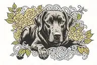 “A soul immersed in yoga, surrounded by intertwining vines of love. Our Labrador Golden retriever mix adds loyalty and a tattoo design idea