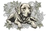 “A soul immersed in yoga, surrounded by intertwining vines of love. Our Labrador Golden retriever mix adds loyalty and a tattoo design idea