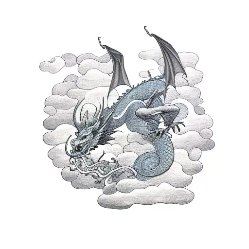 dragon weaving through clouds tattoo design idea
