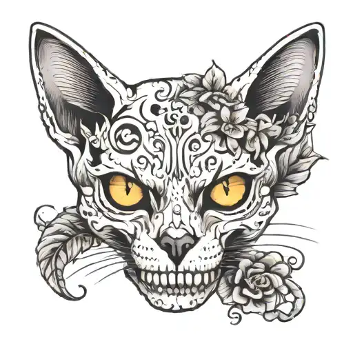 Cat skull tattoo design idea