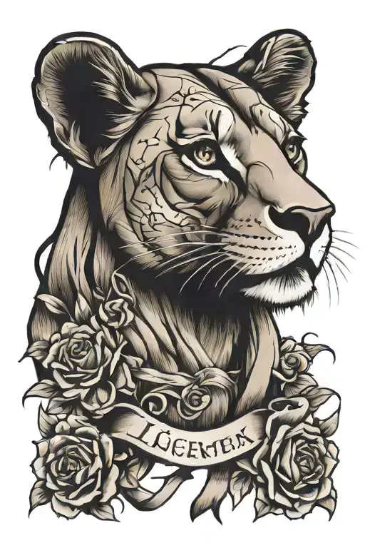 lioness and leukemia ribbon tattoo design idea
