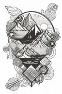 Engineer-themed tattoo featuring geometric shapes inspired by mountain ranges and beach waves tattoo design idea