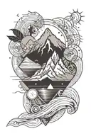Engineer-themed tattoo featuring geometric shapes inspired by mountain ranges and beach waves tattoo design idea