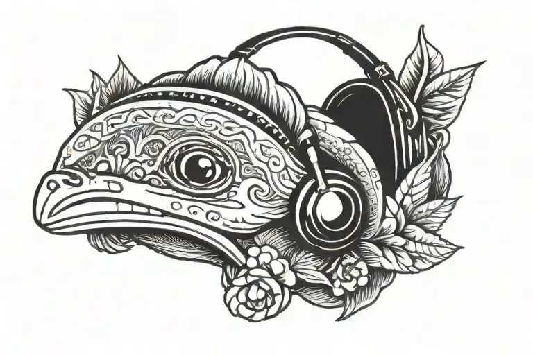 taco wearing headphones tattoo design idea