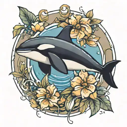 orca flowers tattoo design idea