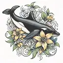 orca flowers tattoo design idea