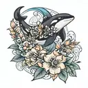 orca flowers tattoo design idea