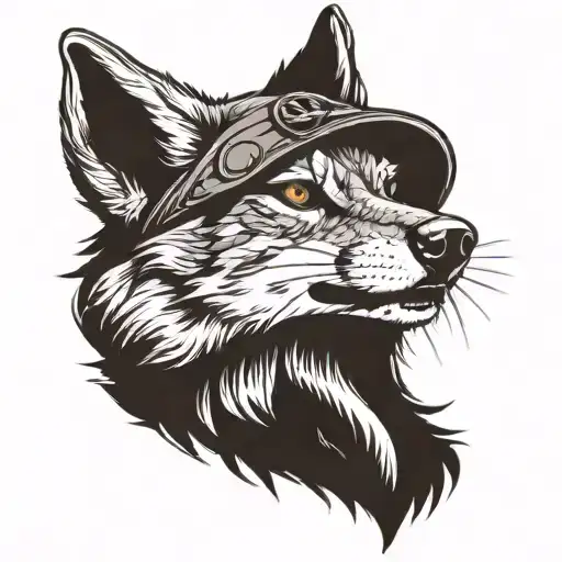 Coyote face with an eyepatch tattoo design idea