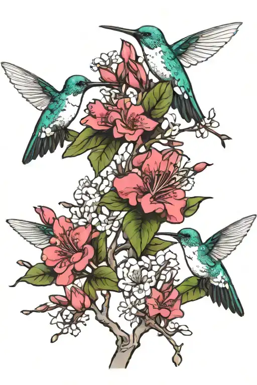 humming bird butterflies crape Myrtle tree flowers  tattoo design idea