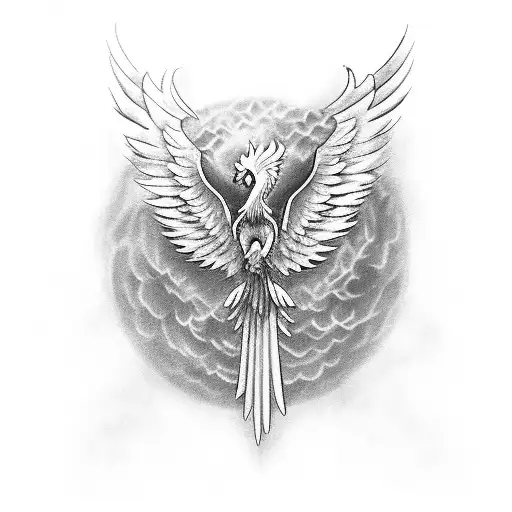 A black-grey tattoo of a majestic phoenix rising from a book, symbolizing the client's love for reading and Greek mythology tattoo design idea