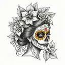 realistic day of the dead women with daffodil flower hair tattoo design idea