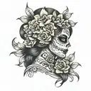 realistic day of the dead women with daffodil flower hair tattoo design idea