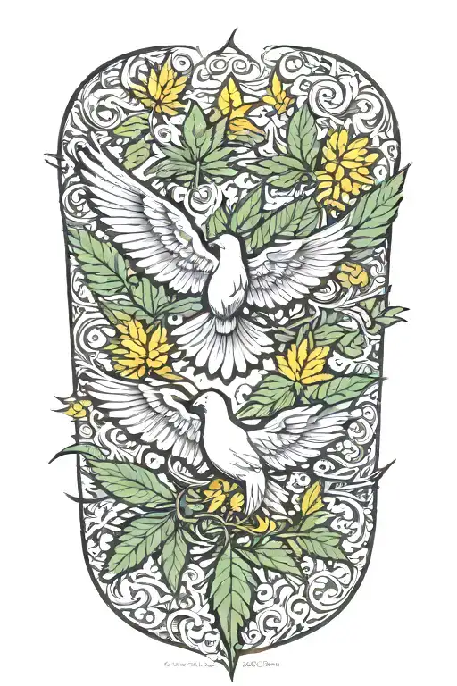 A cannabis leaf morphing into a dove of peace, symbolizing the intersection of politics and kindness tattoo design idea
