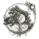 Sun and moon phases incorporated into a tree of life design with Aries symbol hidden within the branches tattoo design idea