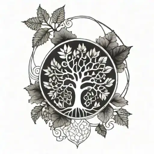 tree of life, oak leaf, geometric mandala design tattoo design idea