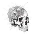 skull/head with gears as the brain (overthinking) tattoo design idea