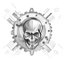 skull with gears as the brain (overthinking), don't put anything around skull, just the skull and gears replacing brain tattoo design idea