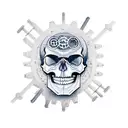 skull with gears as the brain (overthinking), don't put anything around skull, just the skull and gears replacing brain tattoo design idea