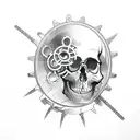 skull with gears as the brain (overthinking), don't put anything around skull, just the skull and gears replacing brain tattoo design idea