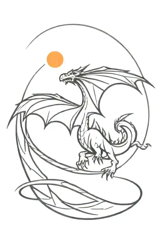 Dragon flying upward towards the sun, both wings tucked down tattoo design idea