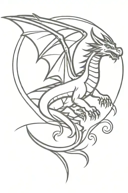 Dragon flying towards the sun, reaching up to the sky tattoo design idea
