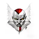 god of war kratos in trash polka and realism stly tattoo design idea
