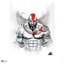 god of war kratos in trash polka and realism stly tattoo design idea