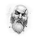 god of war kratos in trash polka and realism stly tattoo design idea