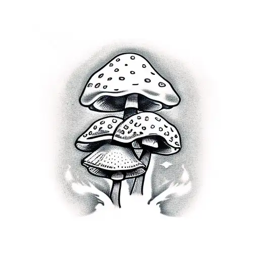 fly agaric mushroom with motorcycle engine tattoo design idea