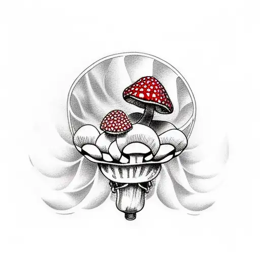 fly agaric mushroom with Harley motorcycle engine tattoo design idea