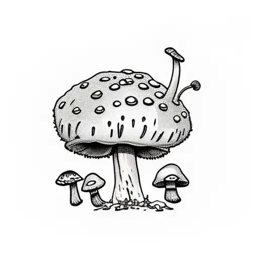 Harley motorbike engine with fly agaric mushroom tattoo design idea