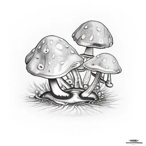 fly agaric mushroom with spanner's and cogs tattoo design idea