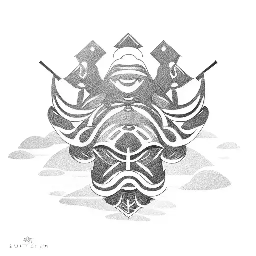 sumo wresler sea mountain tattoo design idea