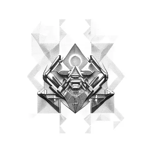 Combine elements from Horizon Zero Dawn and engineering symbols tattoo design idea