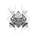 Combine elements from Horizon Zero Dawn and engineering symbols tattoo design idea