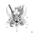 Combine elements from Horizon Zero Dawn and engineering symbols tattoo design idea