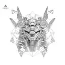 Combine elements from Horizon Zero Dawn and engineering symbols tattoo design idea