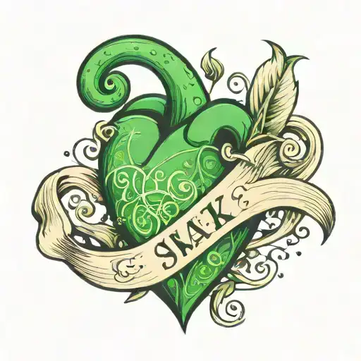 snak wrapped around a green heart with the number 4 inside of the heart tattoo design idea