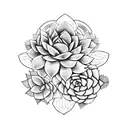A blackwork design featuring succulents arranged to form the shape of a Mack truck tattoo design idea