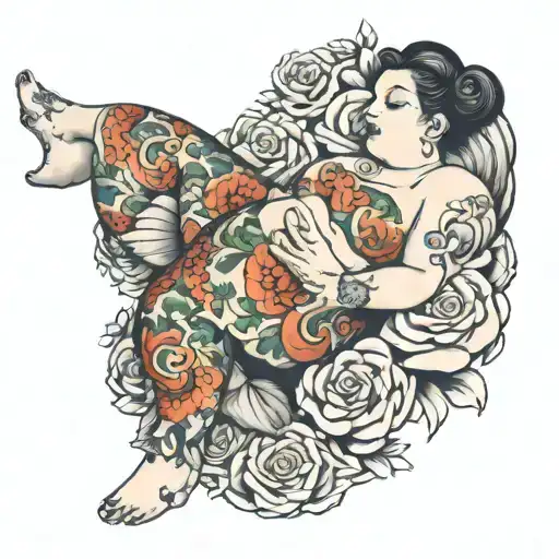 chubby Woman laying on her left side  tattoo design idea