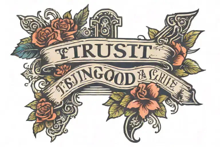 trust in god in script with a jesus cross tattoo design idea