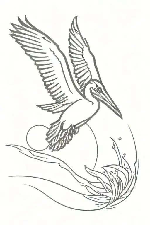 diving pelican flying  tattoo design idea