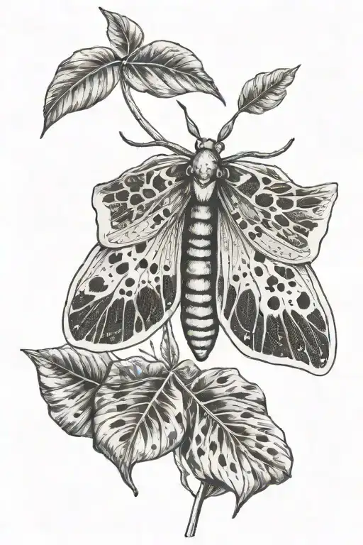 big moth with monstera leaf tattoo design idea