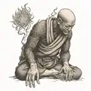 burning monk meditating tattoo design idea