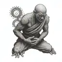 burning monk meditating tattoo design idea