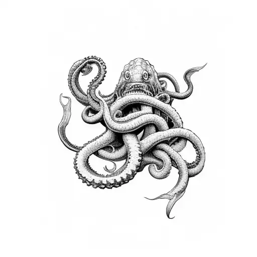 kraken  fundo do mar enrolado farol tattoo design idea